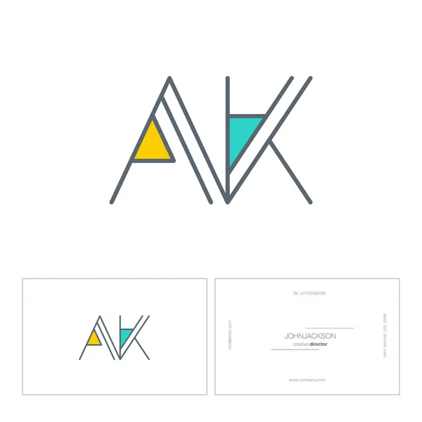 Linha letras comuns logotipo AK — Vetor de Stock
