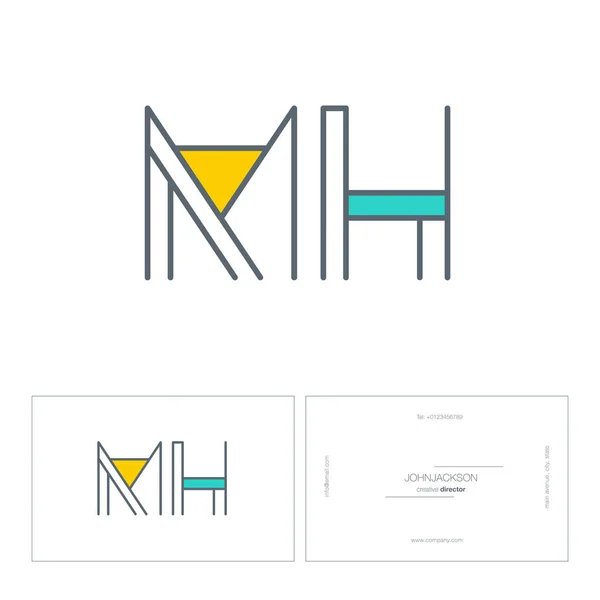 Línea letras logo MH — Vector de stock