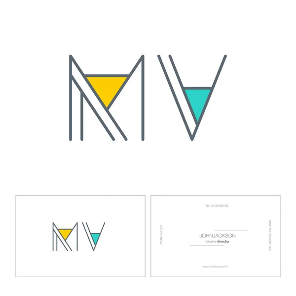 Linea lettere logo MV — Vettoriale Stock