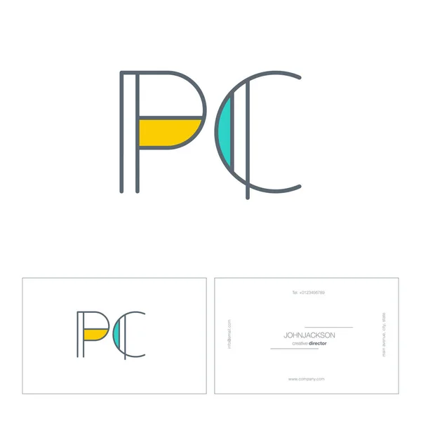 Lijn gezamenlijke brieven logo Pc — Stockvector