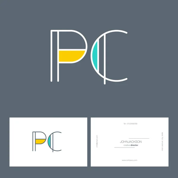 Lijn gezamenlijke brieven logo Pc — Stockvector