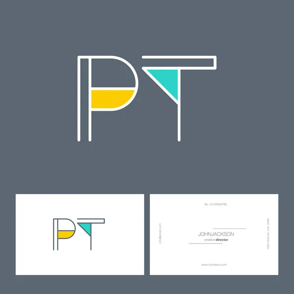Line joint letters logo PT — Stock Vector