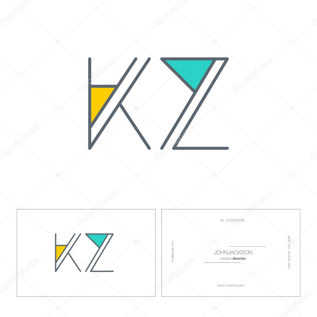 Line joint letters logo KZ contemporary company logo, corporate identity