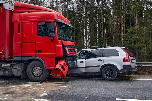 January 2020 Sauriesi Latvia Car Collision Heavy Truck Transportation Background — Stock Photo, Image