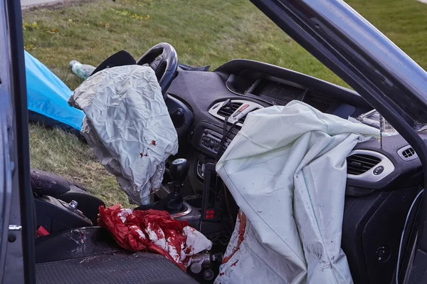 Апреля 2020 Года Олайне Латвия Повреждены Автомобили Трассе Месте Аварии — стоковое фото