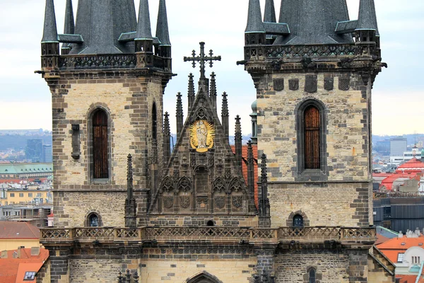 Church of Our Lady before Tyn towers view in Prague — Stock Photo, Image