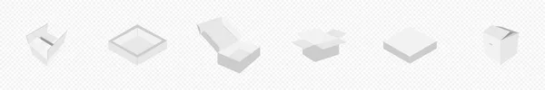 Vector set of white realistic open and closed boxes in different variations. — 스톡 벡터