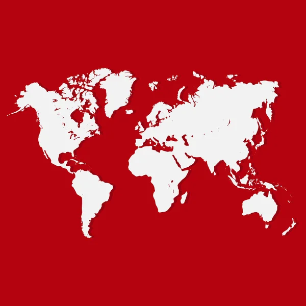 Vector image of white world map on red background — Stock Vector