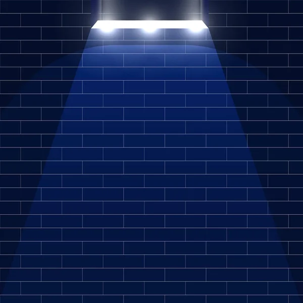 Fondo de vector de pared de ladrillo azul iluminado por la lámpara — Vector de stock