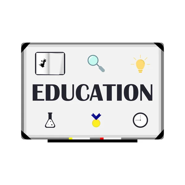Inscription éducation sur tableau noir scolaire avec icônes — Image vectorielle