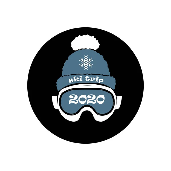 Ícone vetor de óculos de esqui completo com chapéu com pompon —  Vetores de Stock