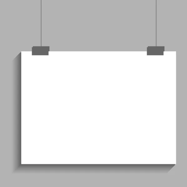 Blank white poster template. Affiche, paper sheet hanging on wall — 스톡 벡터