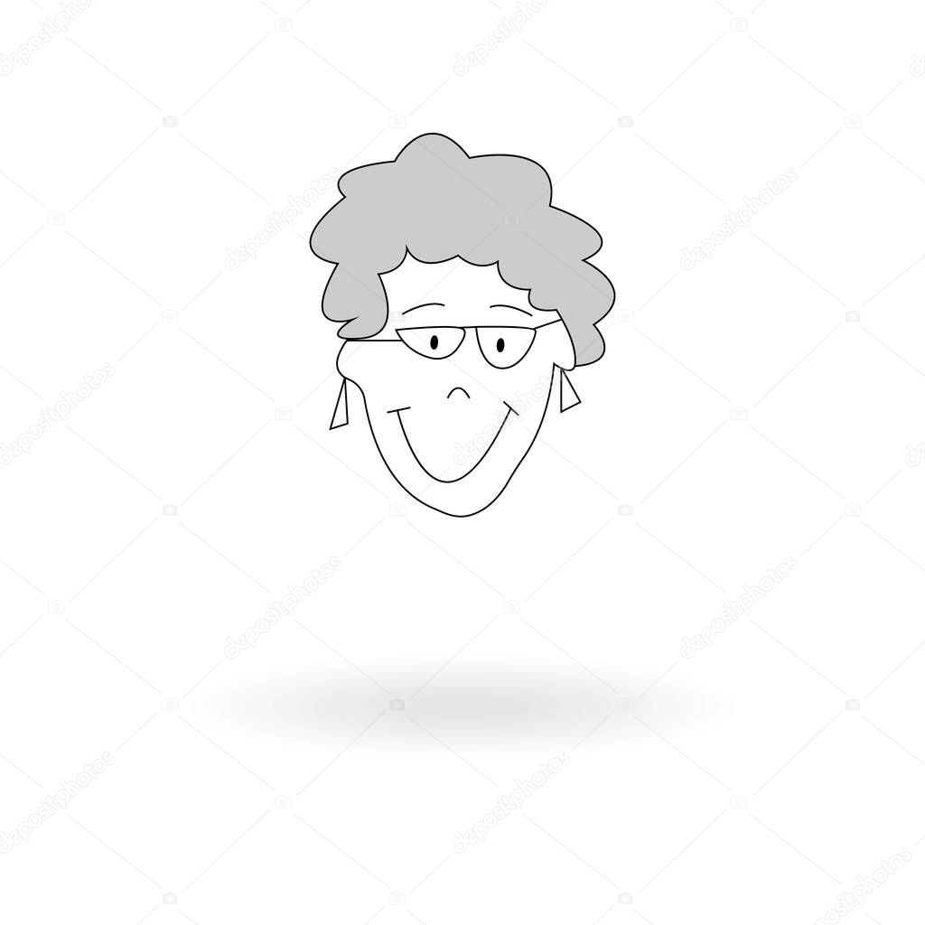contour image of happy grandmother's face on a white background
