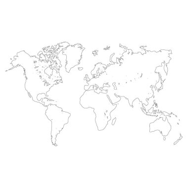 Beyaz arkaplanda siyah çizgilerin dünya haritası