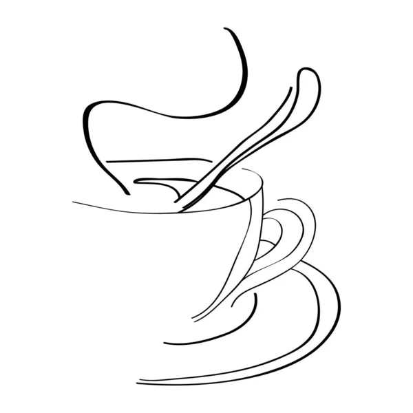 Vector illustratie van hete koffie op een schotel in contouren — Stockvector