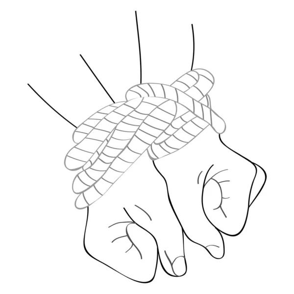 Vector image of bound hands in outlines. Man in difficult circumstances — 스톡 벡터