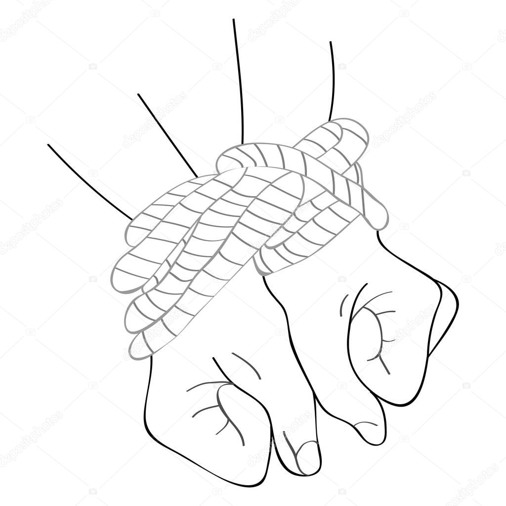 Vector image of bound hands in outlines. Man in difficult circumstances
