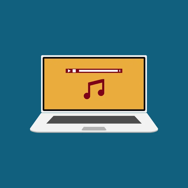 Müzik arayüzü olan bir dizüstü bilgisayarın vektör görüntüsü — Stok Vektör