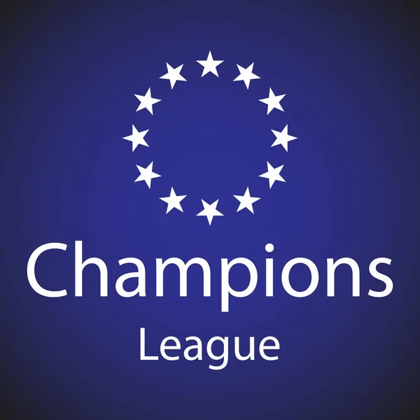 Şampiyonlar Ligi yazılı mavi pankart ve bir turnuva rozeti. — Stok Vektör