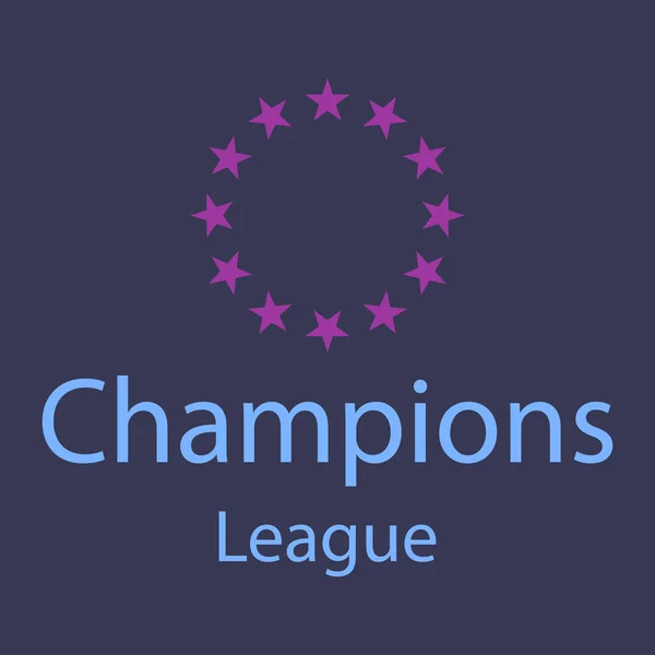 Ein violettes Banner mit dem Namen der Champions League und einem Zeichen des Turniers — Stockvektor