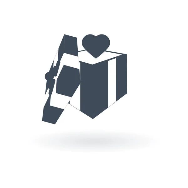 Coffret cadeau avec un arc et un vecteur d'icône de coeur simple — Image vectorielle