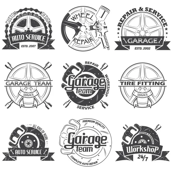 Set of nine garage logo — Stock Vector
