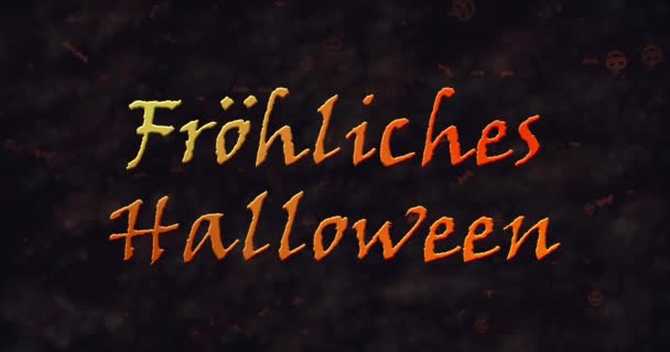 Frohliches Halloween text i tyska upplösning i damm till vänster — Stockvideo