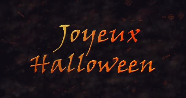 Joyeux halloween text auf französisch löst sich nach links in Staub auf — Stockvideo