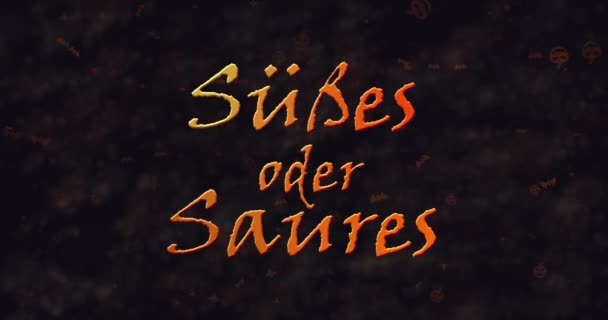 Susses oder Saures (Trick or Treat) Texto alemán que se disuelve en polvo por la izquierda — Vídeo de stock