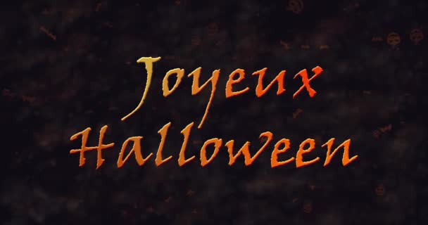 Joyeux halloween text auf französisch löst sich in staub auf — Stockvideo