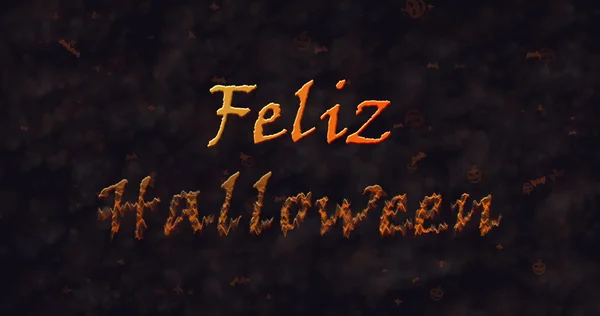 Feliz testo di Halloween in spagnolo dissolversi in polvere in botto — Foto Stock
