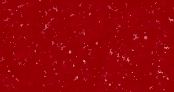 Joyeux texte de Noël en norvégien "God Jul" formé de poussière et se transforme en poussière horizontalement sur fond animé rouge — Video