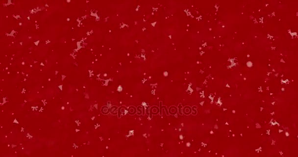 Feliz texto de Natal em polonês "Wesolych Swiat" formado a partir de poeira e se transforma em poeira horizontalmente no fundo animado vermelho — Vídeo de Stock