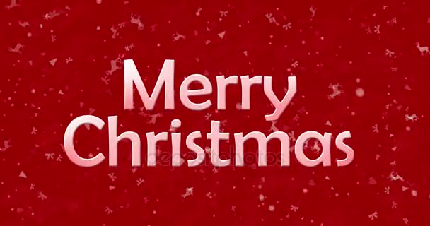 Весёлый рождественский текст превращается в пыль снизу на красном анимированном фоне — стоковое видео