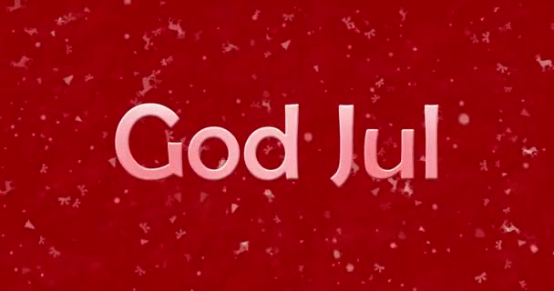 Frohe Weihnachten Text in norwegischen "Gott jul" verwandelt sich in Staub von unten auf rot animierten Hintergrund — Stockvideo