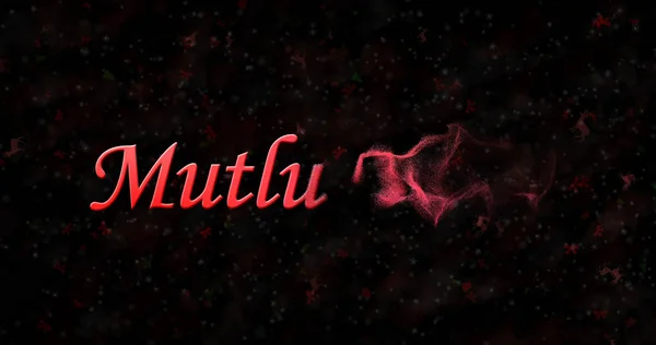 Gott nytt år text i turkiska "Mutlu Yillar" vänder damm från höger på svart bakgrund — Stockfoto