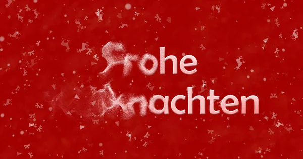 Feliz texto de Natal em alemão "Frohe Weihnachten" transforma-se em pó da esquerda no fundo vermelho — Fotografia de Stock
