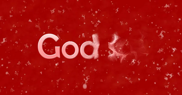 Merry Christmas text in Norwegian "God Jul" turns to dust from right on red background — Stock Photo, Image