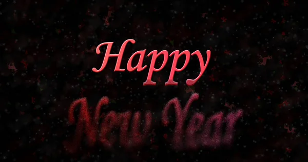 Happy New Year text turns to dust from bottom on black background — Stock Photo, Image