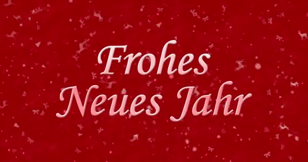 Bonne année texte en allemand "Frohes neues Jahr" formé de la poussière et tourne à la poussière horizontalement sur fond animé rouge — Video