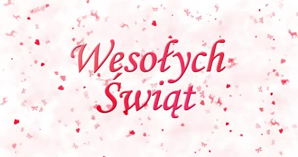 ポーランド語"Wesolych Swiat"メリー クリスマス テキスト アニメーションの背景を白に下からほこりになります — ストック動画