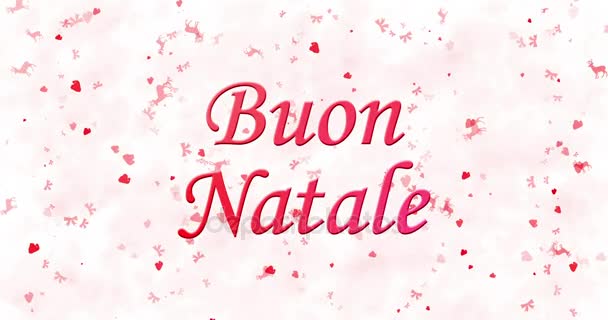 Merry Christmas tekst in de Italiaanse "Buon Natale" draait om het stof van de bodem op witte geanimeerde achtergrond — Stockvideo