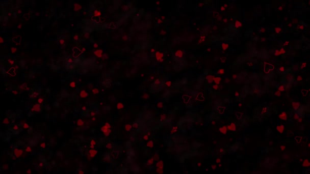 Love themed black animated background with moving hearts and roses for Valentine 's Day — стоковое видео