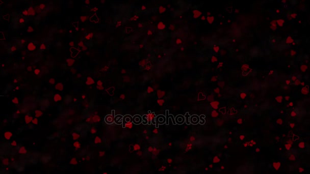 Happy Valentine's Day text in Japanese formed from dust and turns to dust horizontally with moving stripes on black animated background — Stock Video