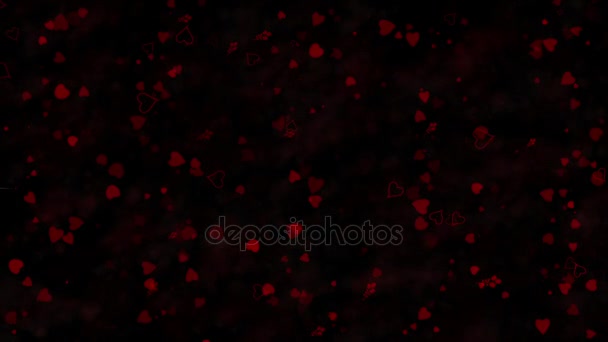 Happy Valentine's Day text in Chinese formed from dust and turns to dust horizontally with moving stripes on black animated background — Stock Video