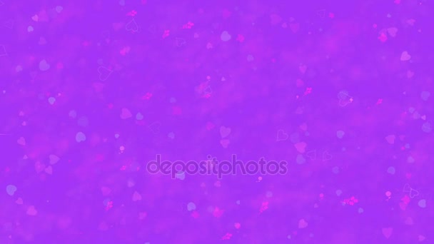 Happy Valentine's Day text in Norwegian "Glaedelig Valentinsdag" formed from dust and turns to dust horizontallyon purple background — Stock Video