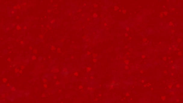 Feliz día de San Valentín texto en sueco "Glad Allá Hjartans Dag" formado a partir de polvo y se convierte en polvo horizontalmentesobre fondo rojo — Vídeo de stock