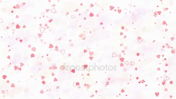 Happy Valentine 's Day text in Polish "Szczesliwych Walentynek" formed from dust and turns to dust horizontallyon light background — Vídeo de Stock