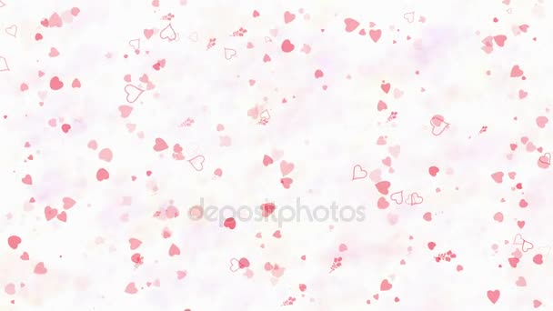 Feliz Dia dos Namorados texto em francês "Bonne Saint Valentin" formado a partir de poeira e se transforma em poeira horizontalmente no fundo claro — Vídeo de Stock
