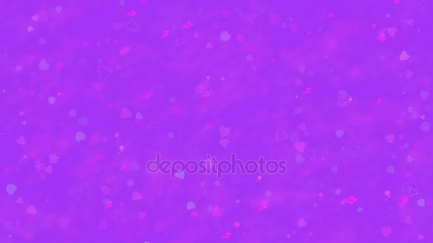 "I Love You" text in Portuguese and Spanish "Te Amo" formed from dust and turns to dust horizontally on purple background — Stock Video